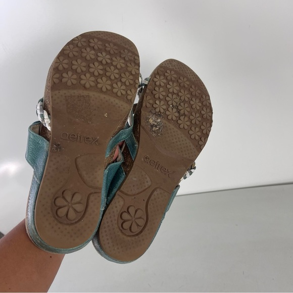 Aetrex Lena Sandals Teal Leather Slide Flip Flops Women's Size 8 Arch Support - Picture 6 of 8
